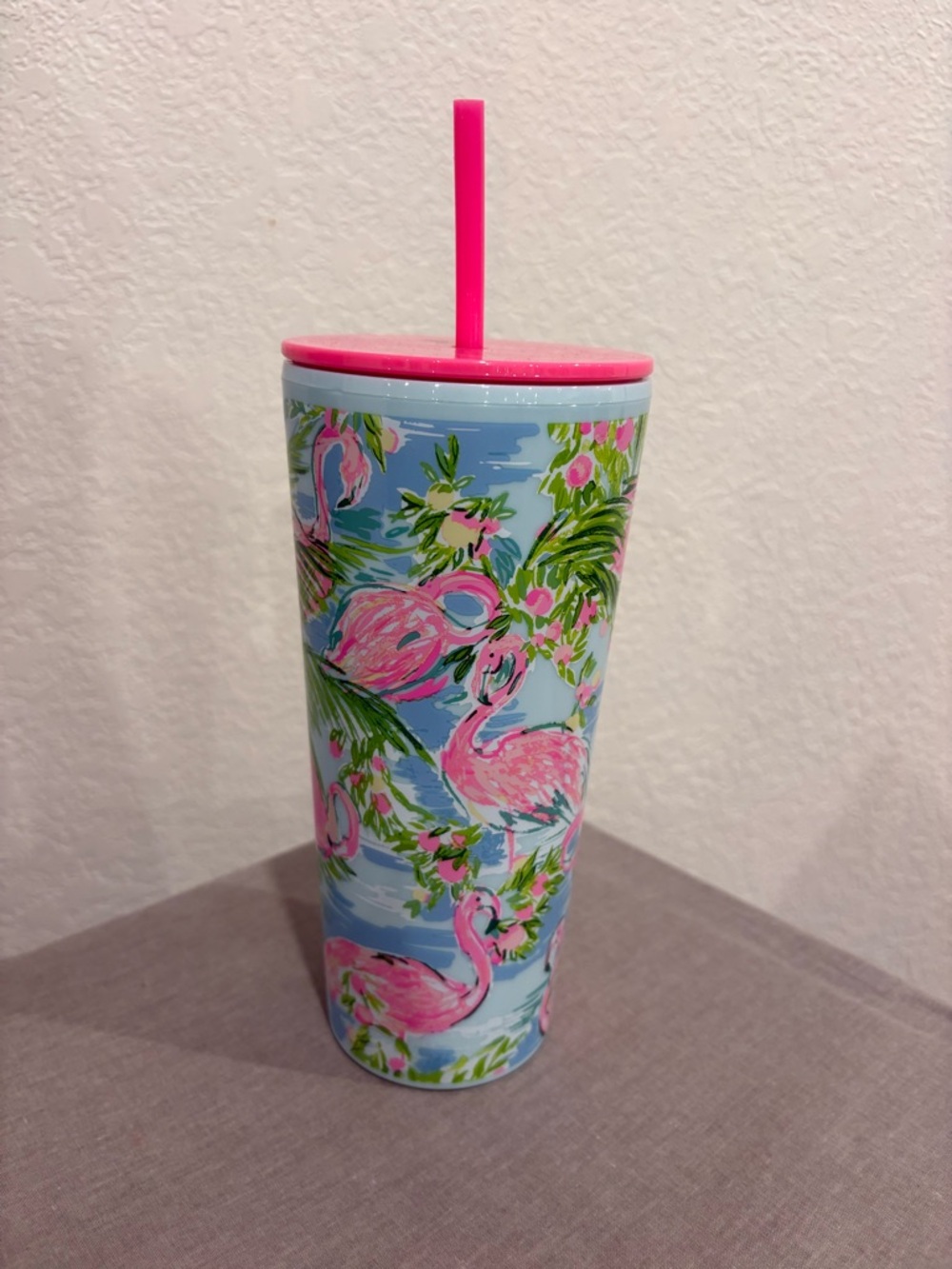 Lilly Pulitzer Floridita Flamingo Tumbler 24oz Retired Print Pink Blue Cup
